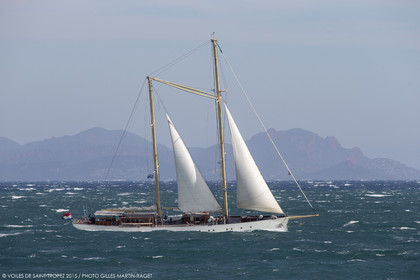 30 09 2015, Saint-Tropez (FRA,83), Voiles de Saint-Tropez, Day 3, Races cancelled, cruising yacht Chronos (55m, Roeder Tutzing design, Ark construction)