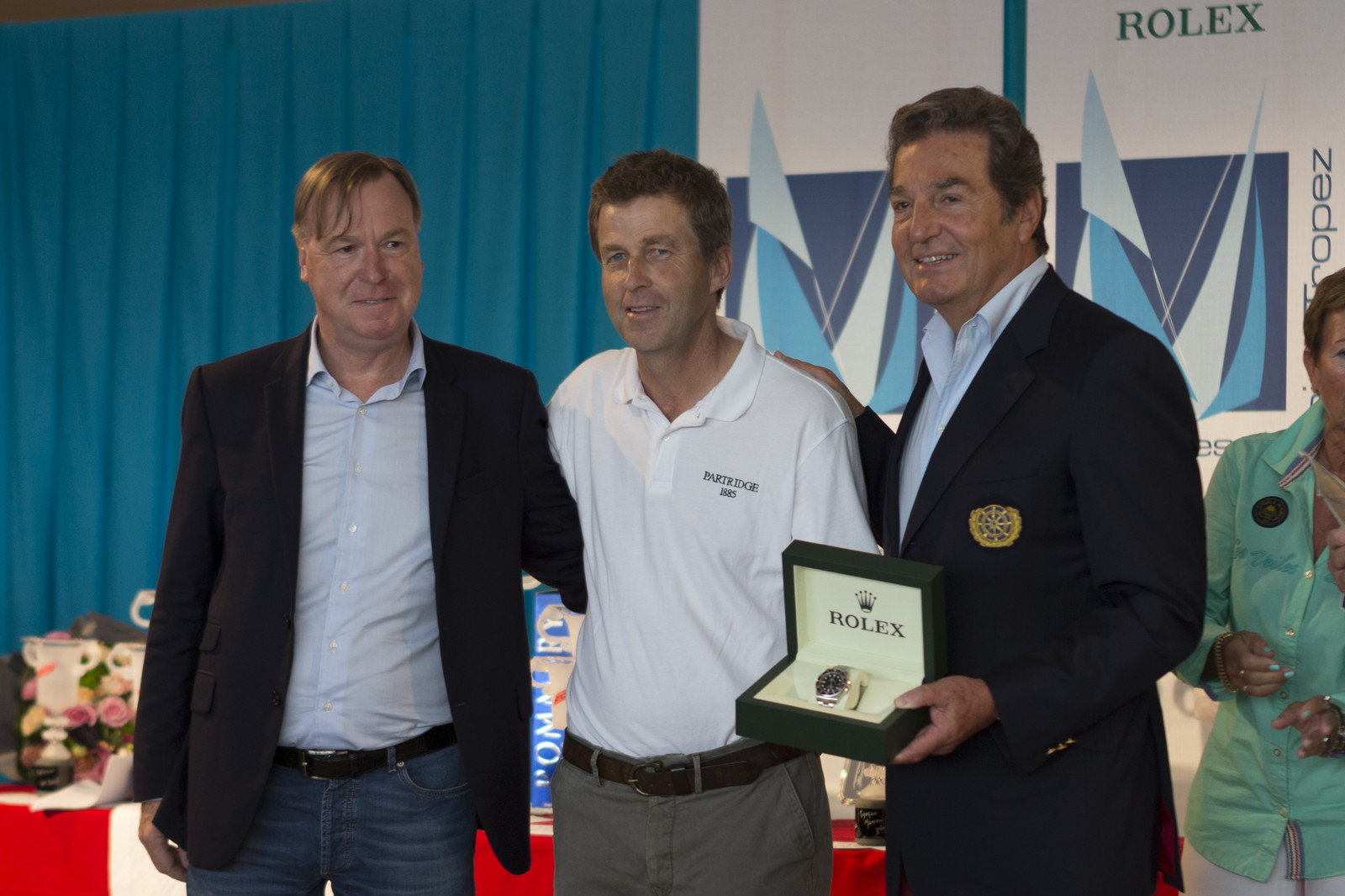 05 10 2014, Saint-Tropez (FRA,83), Voiles de Saint-Tropez 2014, Day 8, Prizegiving, Partridge, vainqueur Trophée Rolex   Partridge, Winner Rolex Trophy 05 10 2014, Saint-Tropez (FRA,83), Voiles de Saint-Tropez 2014, Day 8, Prizegiving, Partridge, vainqueur Trophée Rolex   Partridge, Winner Rolex Trophy