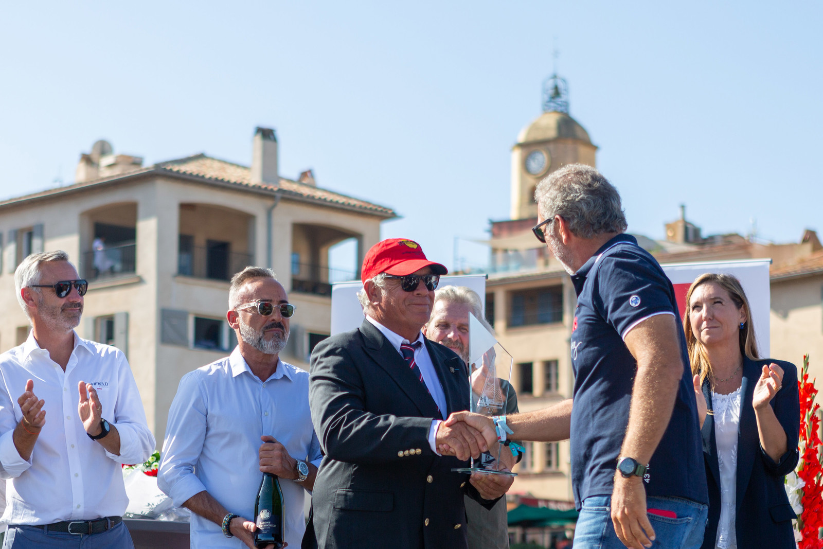 08 10 2023, Saint-Tropez (FRA,83), Les Voiles de Saint-Tropez 2023, Prizegiving classics and moderns 08 10 2023, Saint-Tropez (FRA,83), Les Voiles de Saint-Tropez 2023, Prizegiving classics and moderns