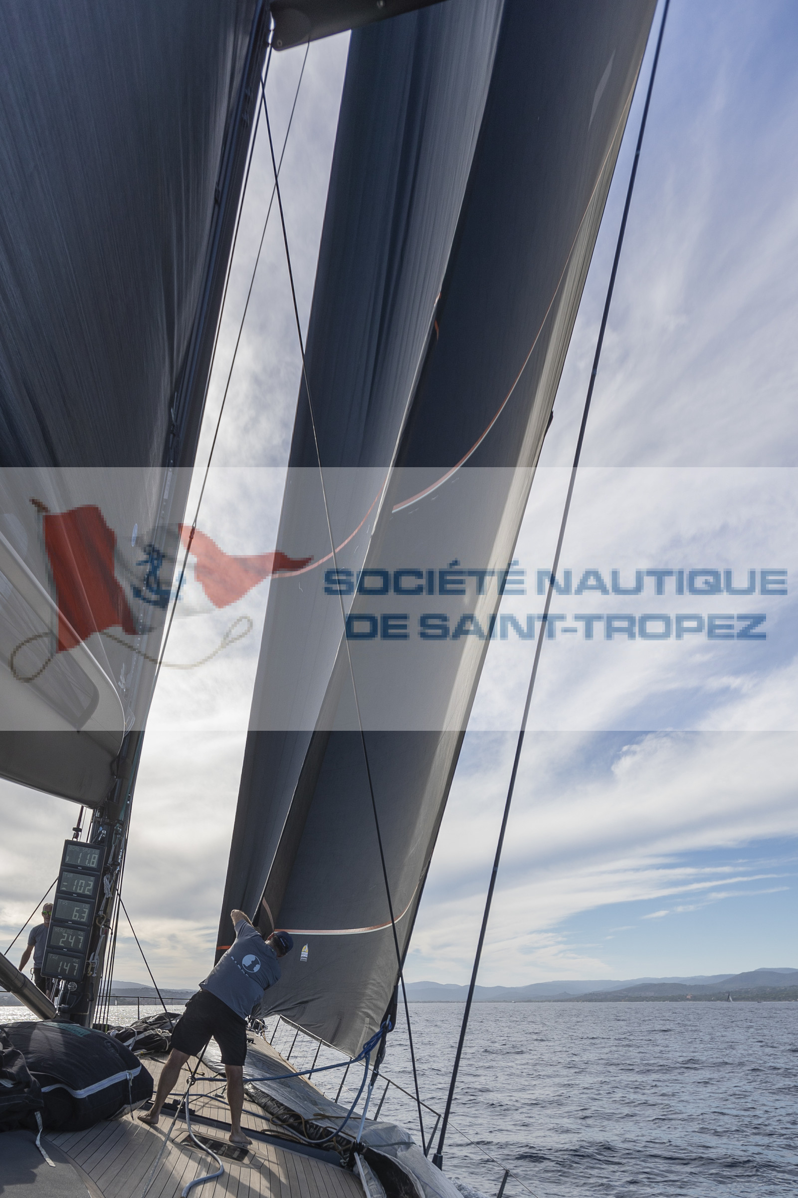 03 10 2022, Saint-Tropez (FRA,83), Voiles de Saint-Tropez 2022,  entraînement des maxis, A bord de Sipirit of Malouen X