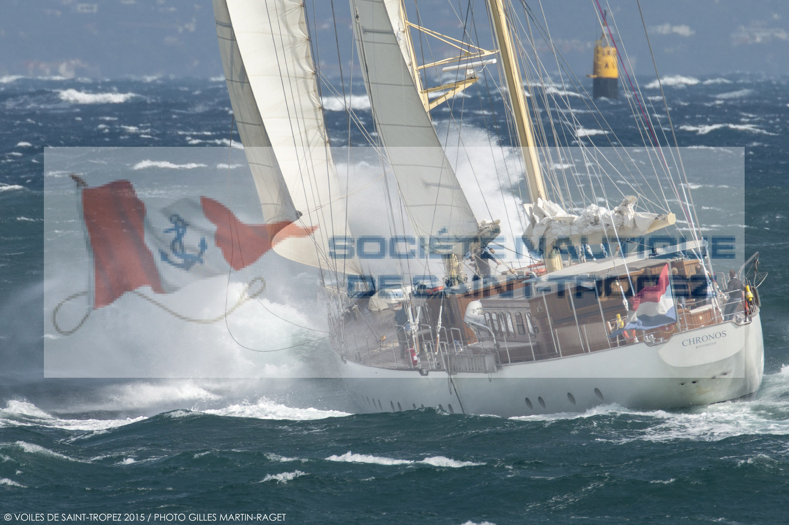 30 09 2015, Saint-Tropez (FRA,83), Voiles de Saint-Tropez, Day 3, Races cancelled, cruising yacht Chronos (55m, Roeder Tutzing design, Ark construction)