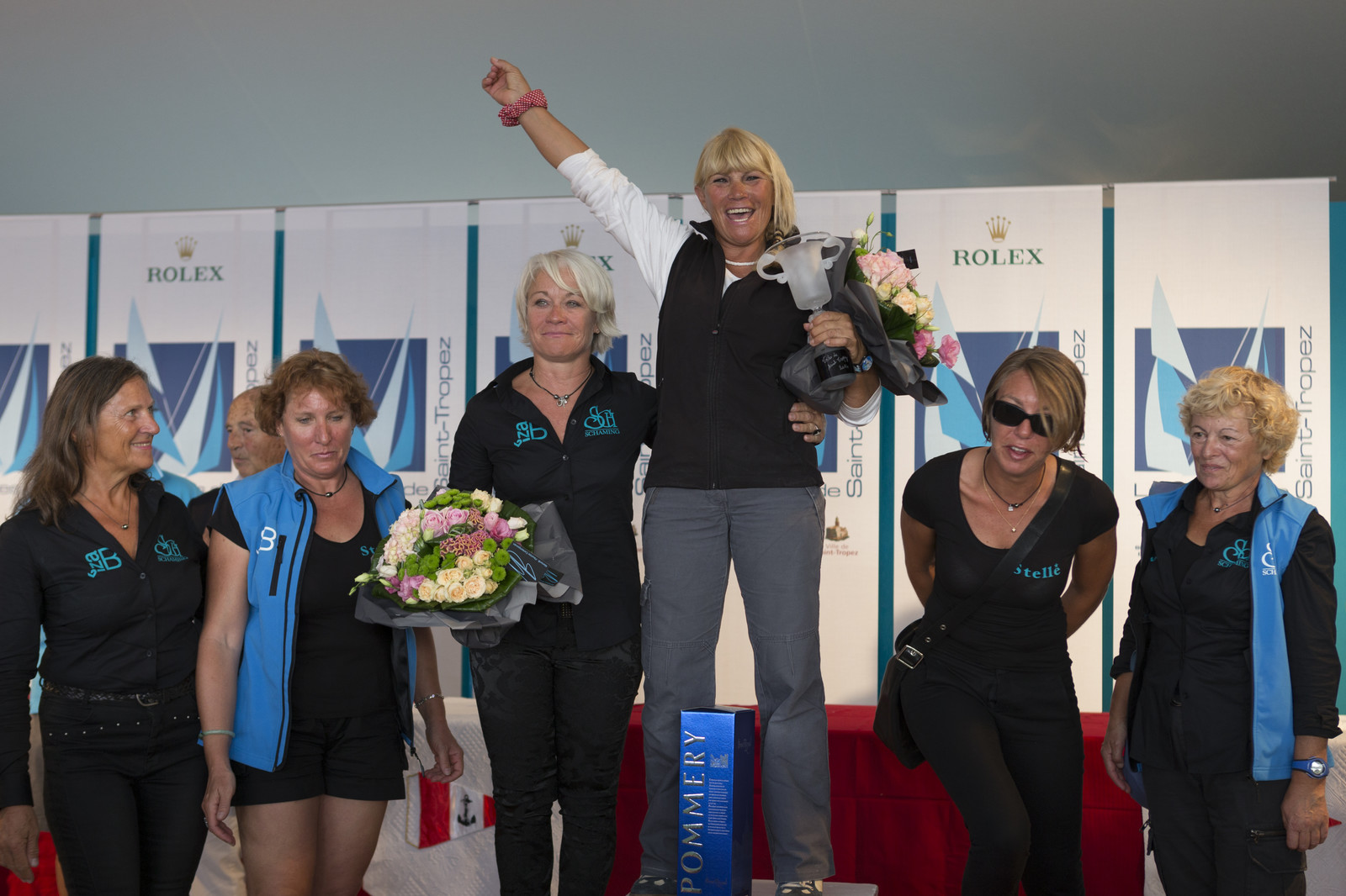 05 10 2014, Saint-Tropez (FRA,83), Voiles de Saint-Tropez 2014, Day 8, Prizegiving, female crew winners 05 10 2014, Saint-Tropez (FRA,83), Voiles de Saint-Tropez 2014, Day 8, Prizegiving, female crew winners