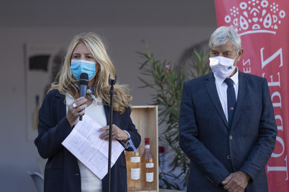 26 09 2020, Saint-Tropez (FRA,83), Les Voiles de Saint-Tropez 2020, Day 1, Village opening, 1ère adjointe Ville de Saint-Tropez, Pierre Roison (PDT SNST)